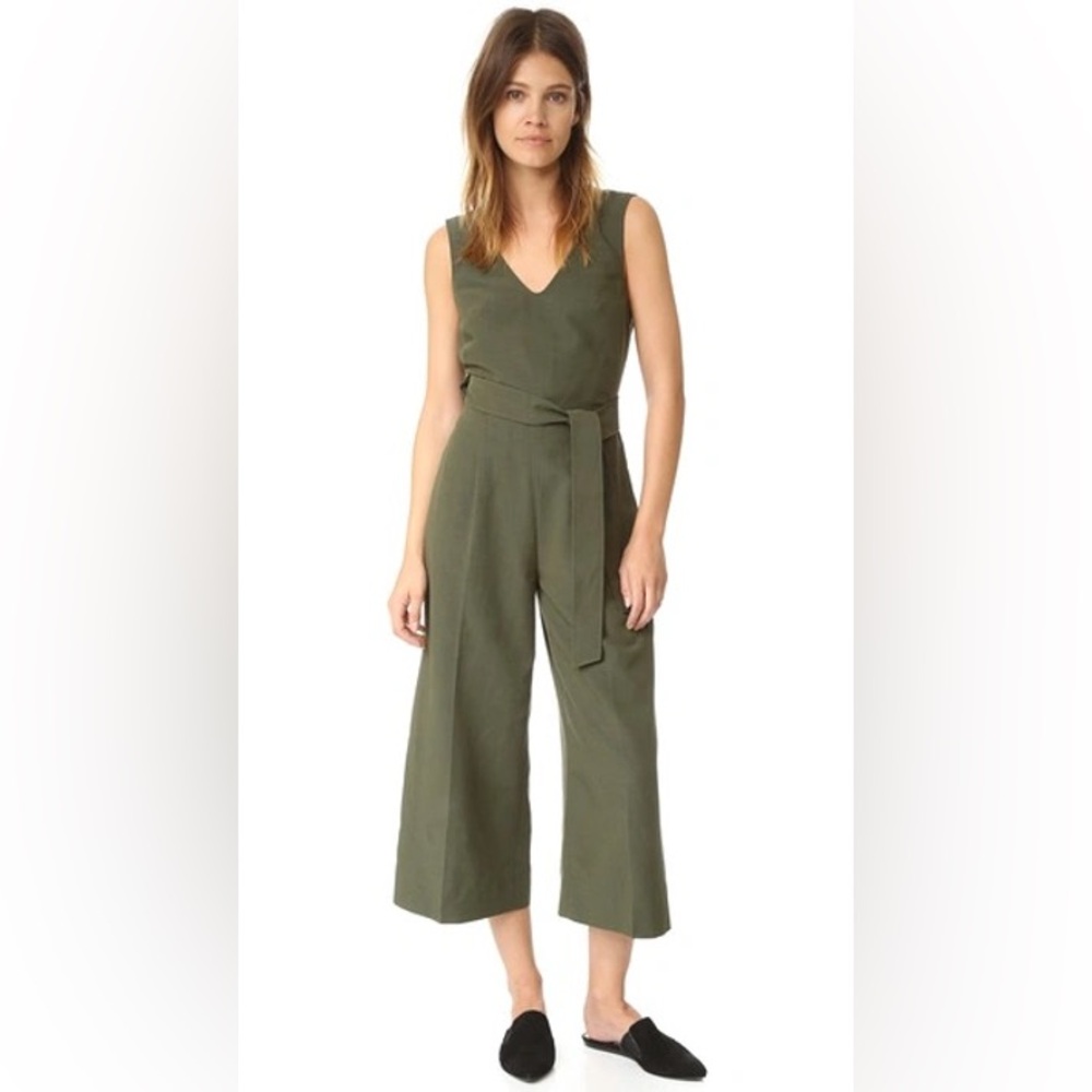 CLUB MONACO torela crop wide leg waist tie jumpsuit in khaki green size 8